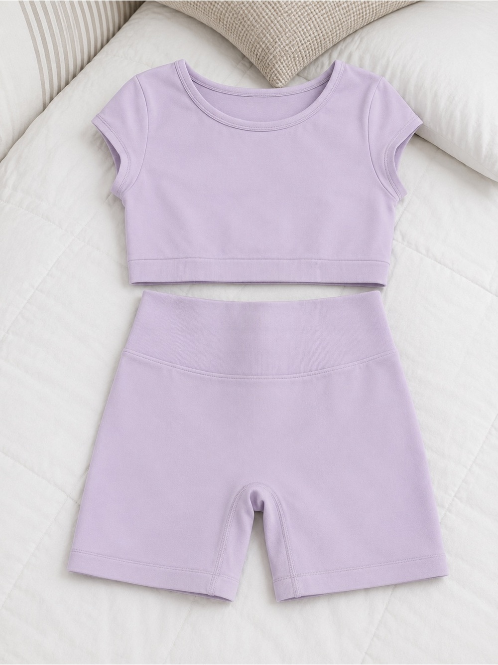 Women’s best Lilac Active Crop Top & High-Waist Bike Shorts Set